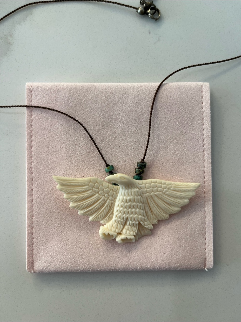 Carved Bone Eagle Pendant Necklace with Turquoise Beads | Boho Western Tribal